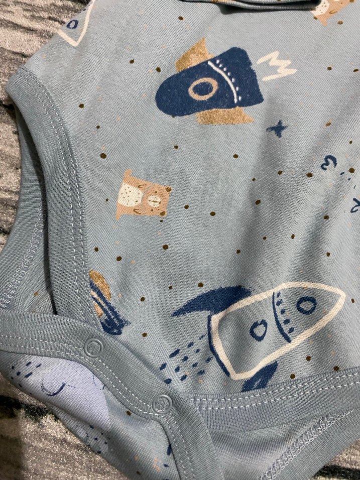 Uzun Kollu Gri Baskılı Bebek Body - Görsel 2