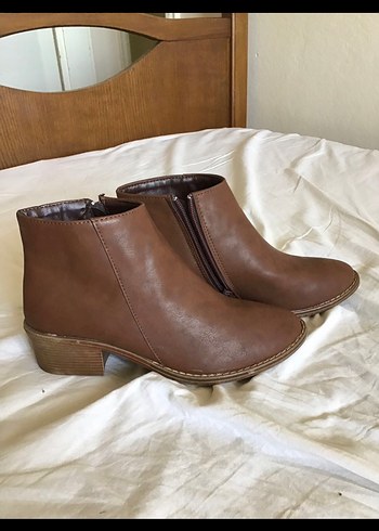 Kahverengi Deri Kadın Bot, Kalın Topuklu - Görsel 4