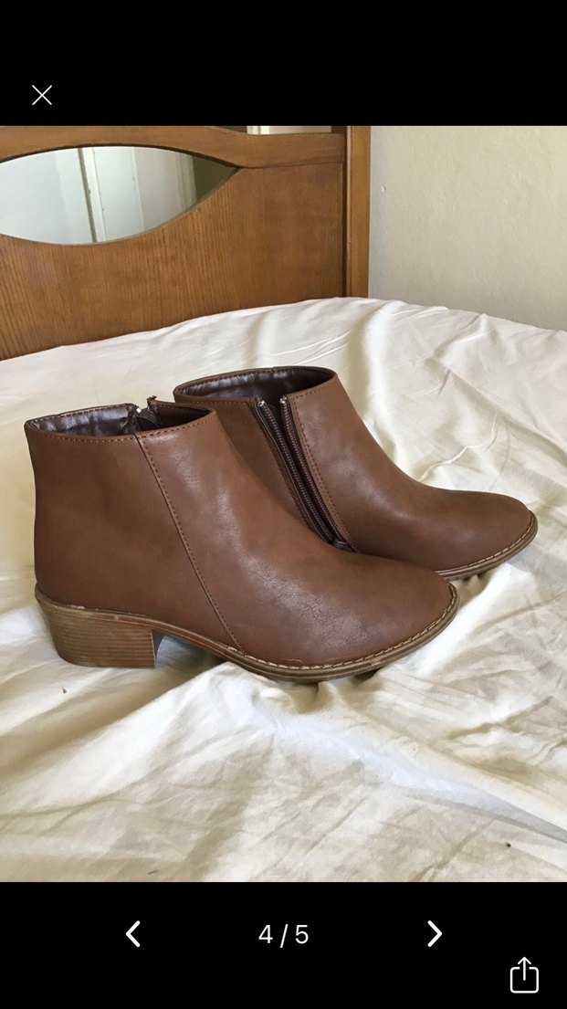 Kahverengi Deri Kadın Bot, Kalın Topuklu - Görsel 4