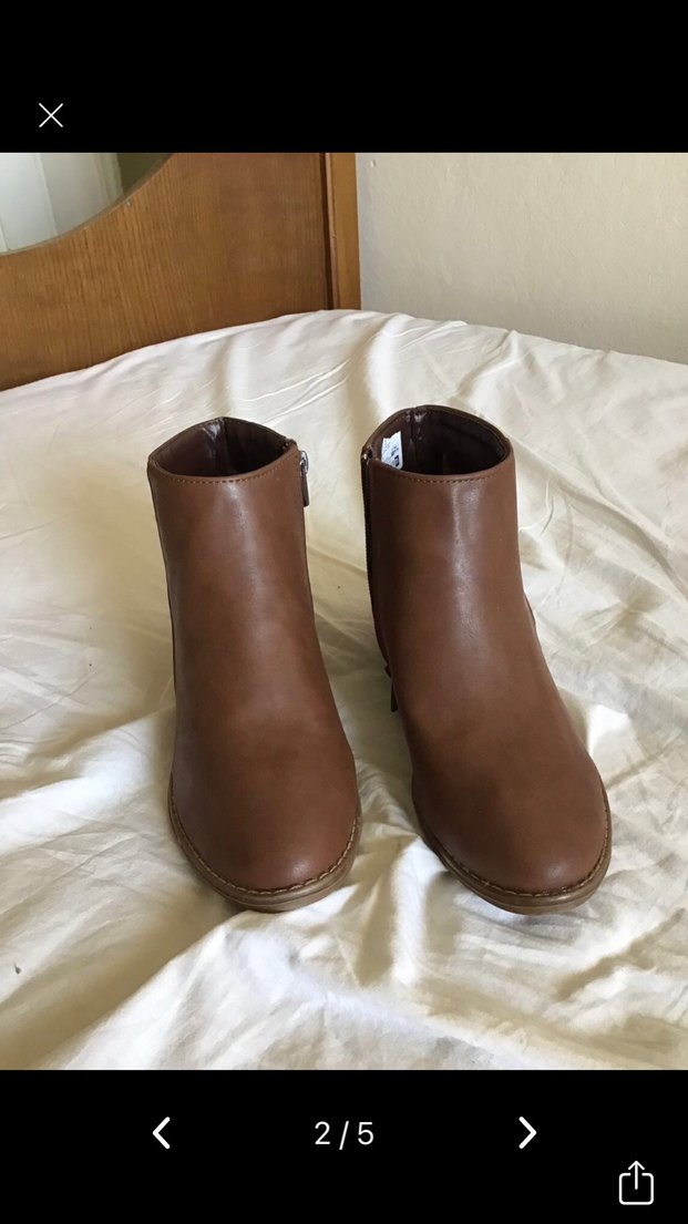 Kahverengi Deri Kadın Bot, Kalın Topuklu - Görsel 2