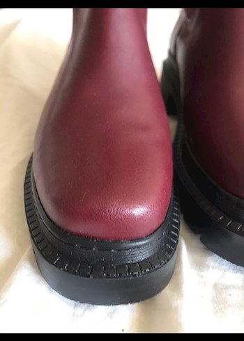 Bordo Deri Platform Topuklu Kadın Bot - Görsel 3