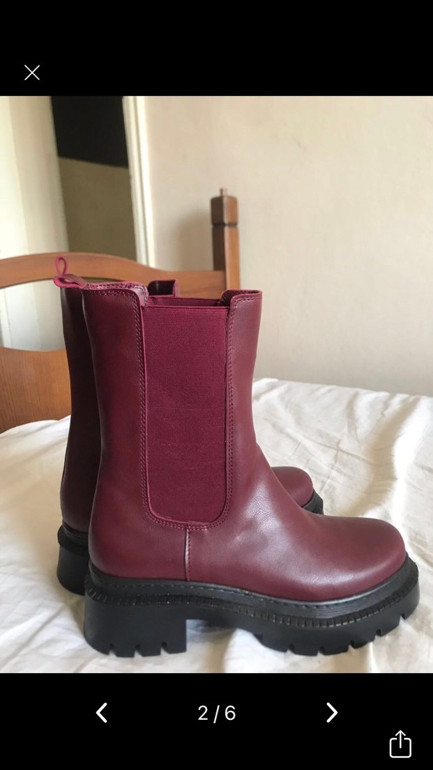 Bordo Deri Platform Topuklu Kadın Bot - Görsel 2