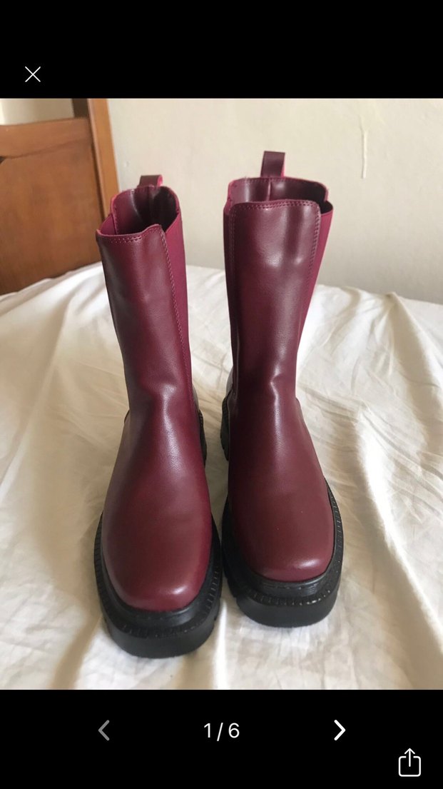 Bordo Deri Platform Topuklu Kadın Bot - Görsel 5