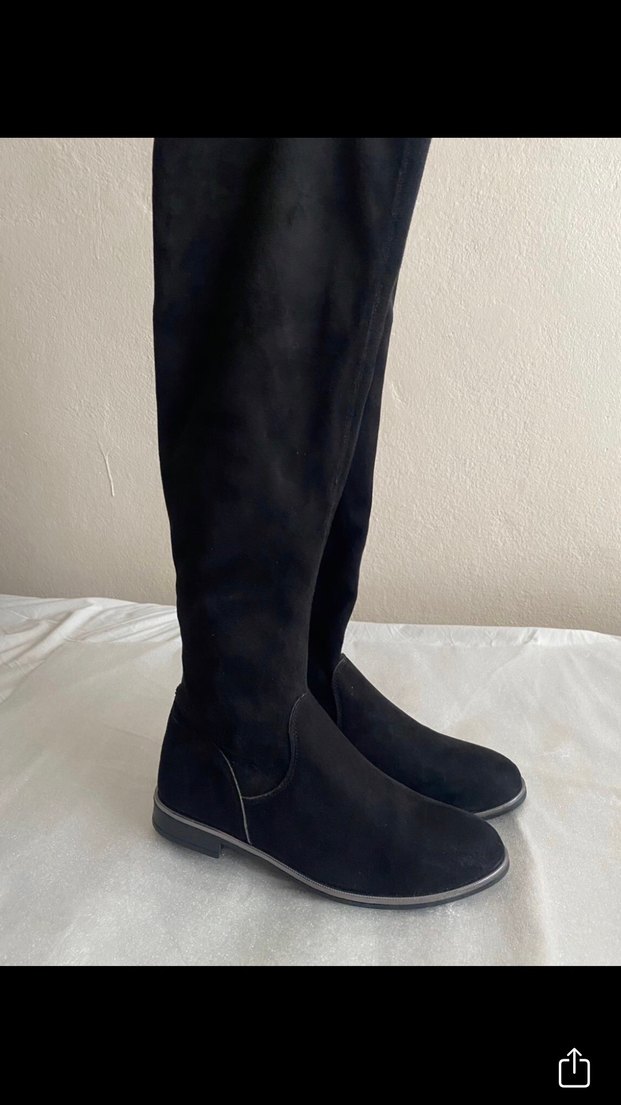 Siyah Süet Dizüstü Topuklu Botlar - Görsel 3