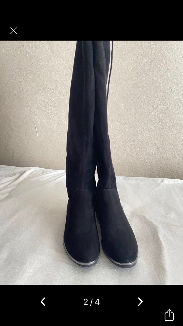 Siyah Süet Dizüstü Topuklu Botlar - Görsel 2