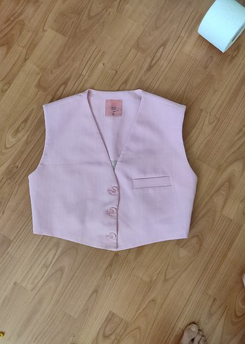 Düğmeli Pembe Midi Kadın Yelek