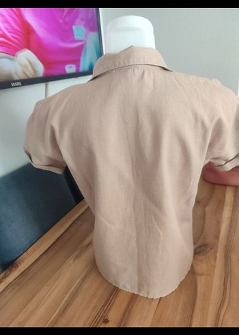Diğer Bej Kısa Kollu Keten Gömlek
