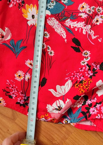 Çiçek Desenli Kırmızı Mini Tulum - Görsel 6