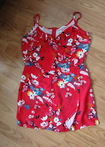 Çiçek Desenli Kırmızı Mini Tulum - Görsel 5