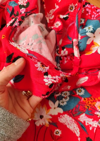 Çiçek Desenli Kırmızı Mini Tulum - Görsel 7