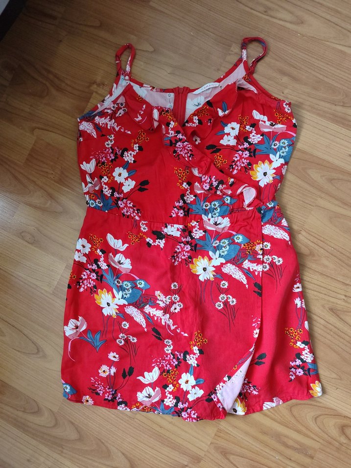 Çiçek Desenli Kırmızı Mini Tulum - Görsel 5