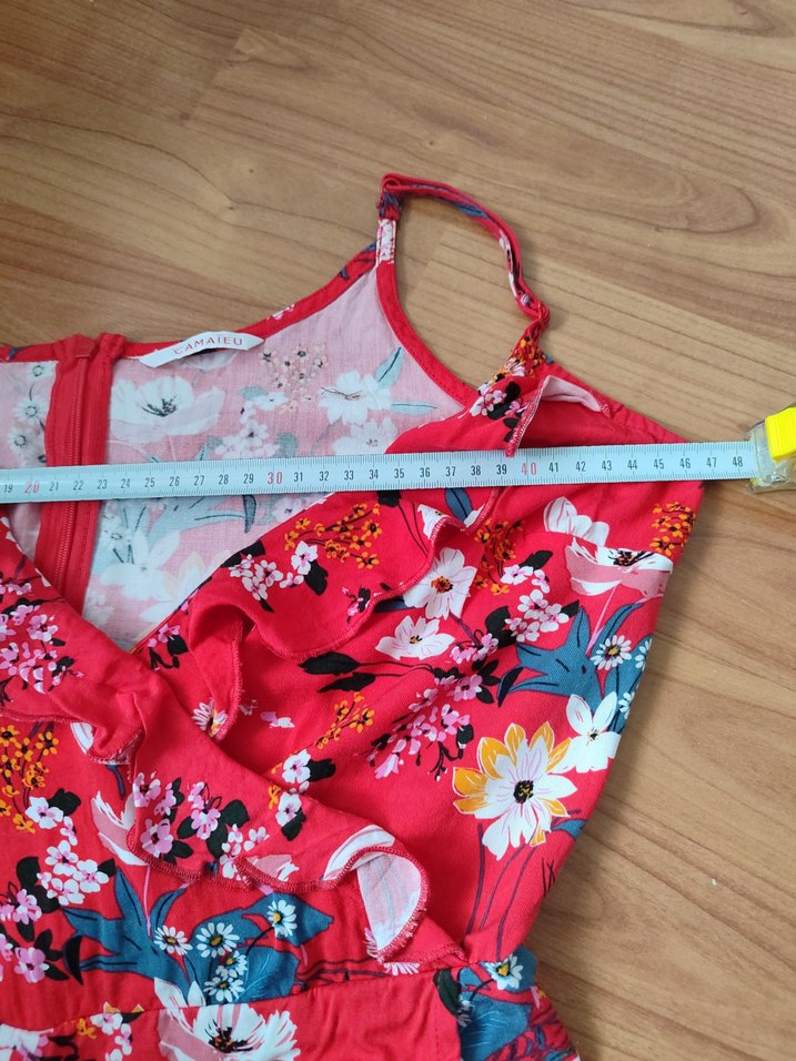 Çiçek Desenli Kırmızı Mini Tulum - Görsel 3