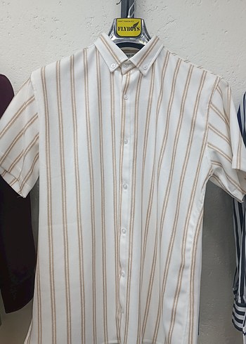 Erkek Beyaz Çizgili Kısa Kollu Gömlek - Görsel 2