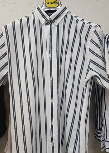 Erkek Beyaz Çizgili Kısa Kollu Gömlek - Görsel 3