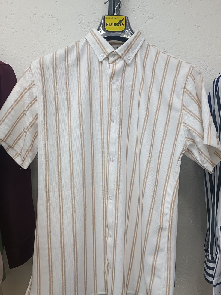 Erkek Beyaz Çizgili Kısa Kollu Gömlek - Görsel 2