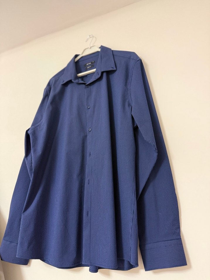 Mavi Klasik Erkek Keten Gömlek - Görsel 2