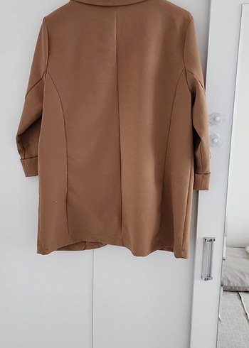 xl Beden camel Renk Düğmeli Bej Süet Kadın Blazer Ceket