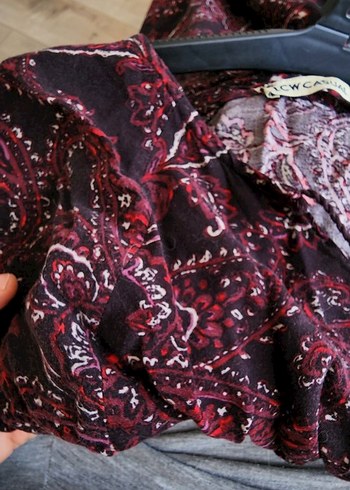 Bordo Bohem Uzun Elbise V Yaka Drapeli - Görsel 3