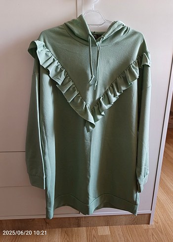 Fırfırlı Yeşil Kadın Tunik Sweatshirt
