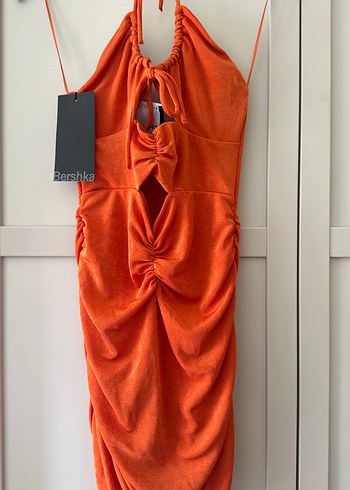 Bershka Turuncu Drapeli Mini Elbise