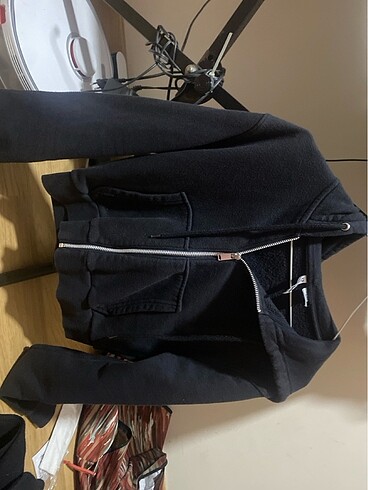 l Beden siyah Renk fermuarlı crop sweatshirt