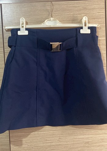 Kemerli Lacivert Mini Etek