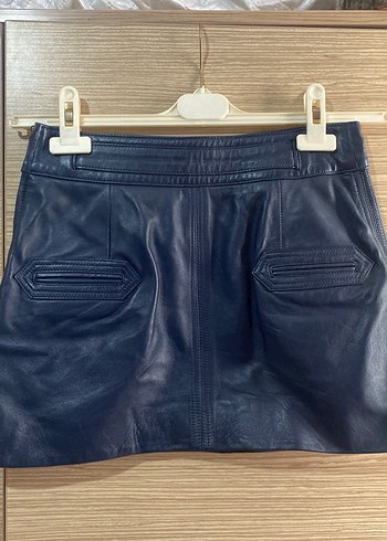 36 Beden Lacivert Deri Mini Etek