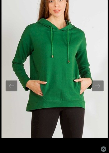 Kadın Yeşil Kapüşonlu Rahat Sweatshirt