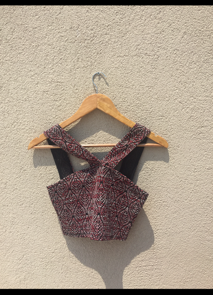 Desenli crop top bluz