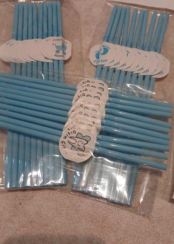 Pastel Mavi Parti Pipetleri 10 lu paket toplam 30 adet - Görsel 3