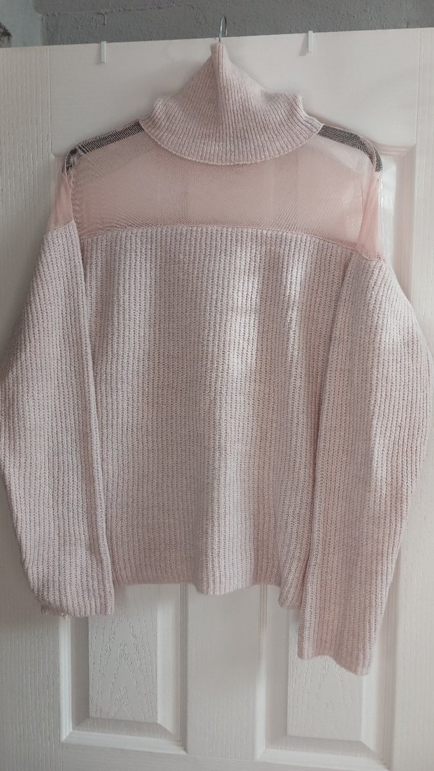 Açık Pudra Pembe Boğazlı Örgü Kadın Kazak - Görsel 2