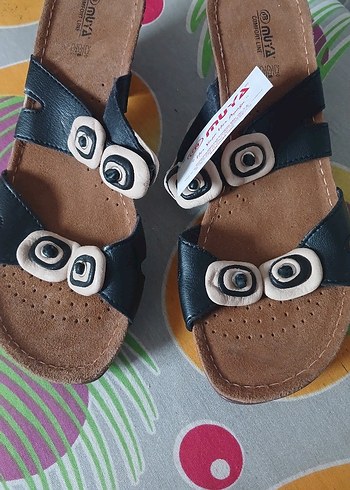 Kahverengi siyah  Kadın Dolgu Topuklu Terlik - Görsel 2