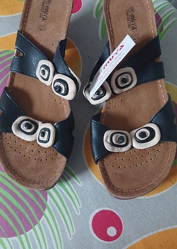 Kahverengi siyah  Kadın Dolgu Topuklu Terlik - Görsel 3