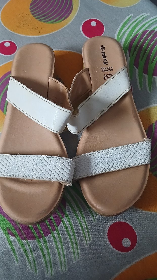 Beyaz Yılan Desenli Dolgu Topuklu Kadın terlik - Görsel 2