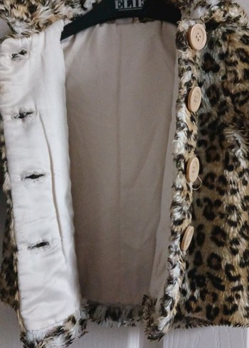 Kız Çocuk Leopar Desenli Kürklü Ceket - Görsel 4