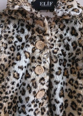 Kız Çocuk Leopar Desenli Kürklü Ceket - Görsel 3