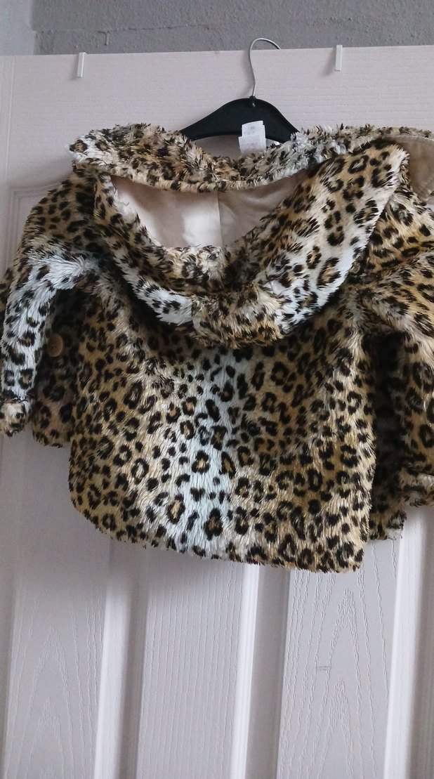 Kız Çocuk Leopar Desenli Kürklü Ceket - Görsel 5