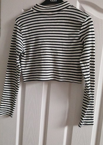 Uzun Kollu Fermuarlı Çizgili Kadın Kazak - Görsel 9