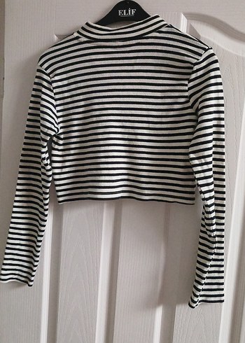 Uzun Kollu Fermuarlı Çizgili Kadın Kazak - Görsel 8