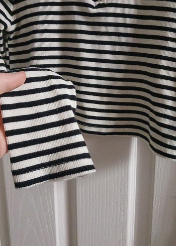 Uzun Kollu Fermuarlı Çizgili Kadın Kazak - Görsel 4