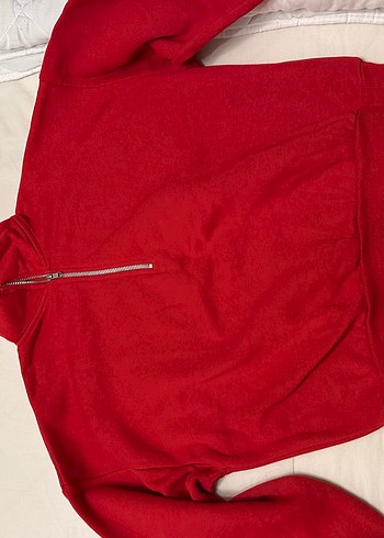 Kırmızı Fermuarlı Kadın Sweatshirt - Görsel 2