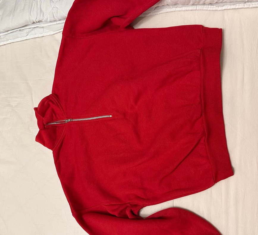 Kırmızı Fermuarlı Kadın Sweatshirt - Görsel 2