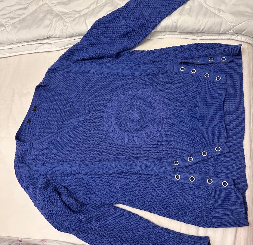 Mavi Örgü Bohem Kadın Kazak - Görsel 2