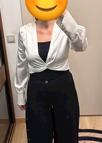 Beyaz V Yaka Kadın İpek Bluz - Görsel 7