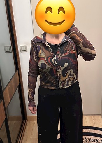 Kadın Çok Renkli Uzun Kollu Batik Transparan Gömlek - Görsel 2