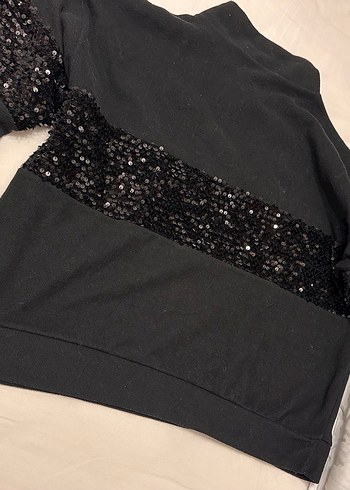 Siyah Payetli Yarım Fermuarlı Kadın Sweatshirt - Görsel 2