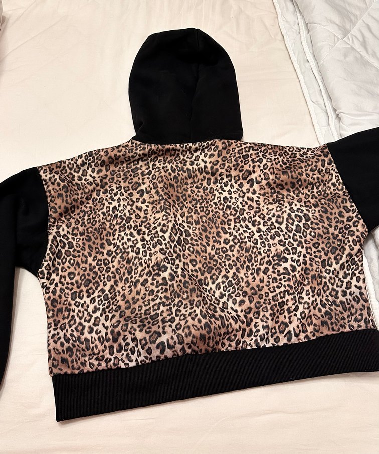 Kahverengi Leopar Desenli Kapüşonlu Sweatshirt - Görsel 2