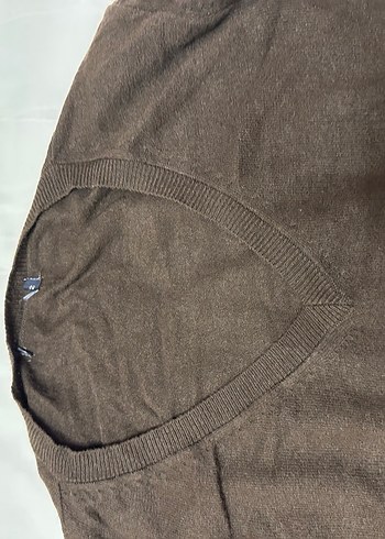 V Yaka Kahverengi Kadın Kazak - Görsel 2