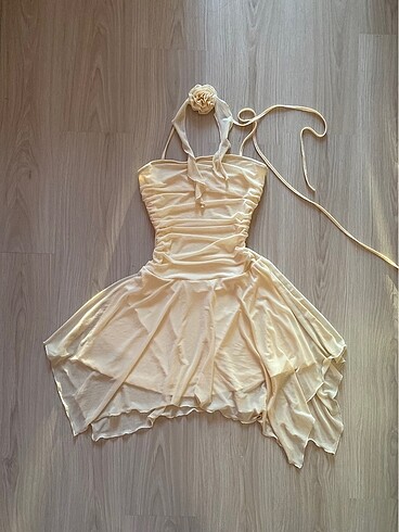 Shein tül krem mini elbise
