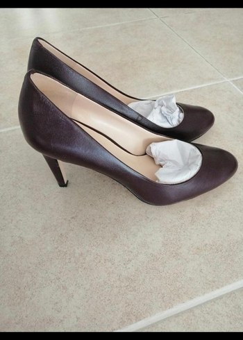 Deri koyu Bordo Klasik Stiletto Topuklu Kadın Ayakkabı
